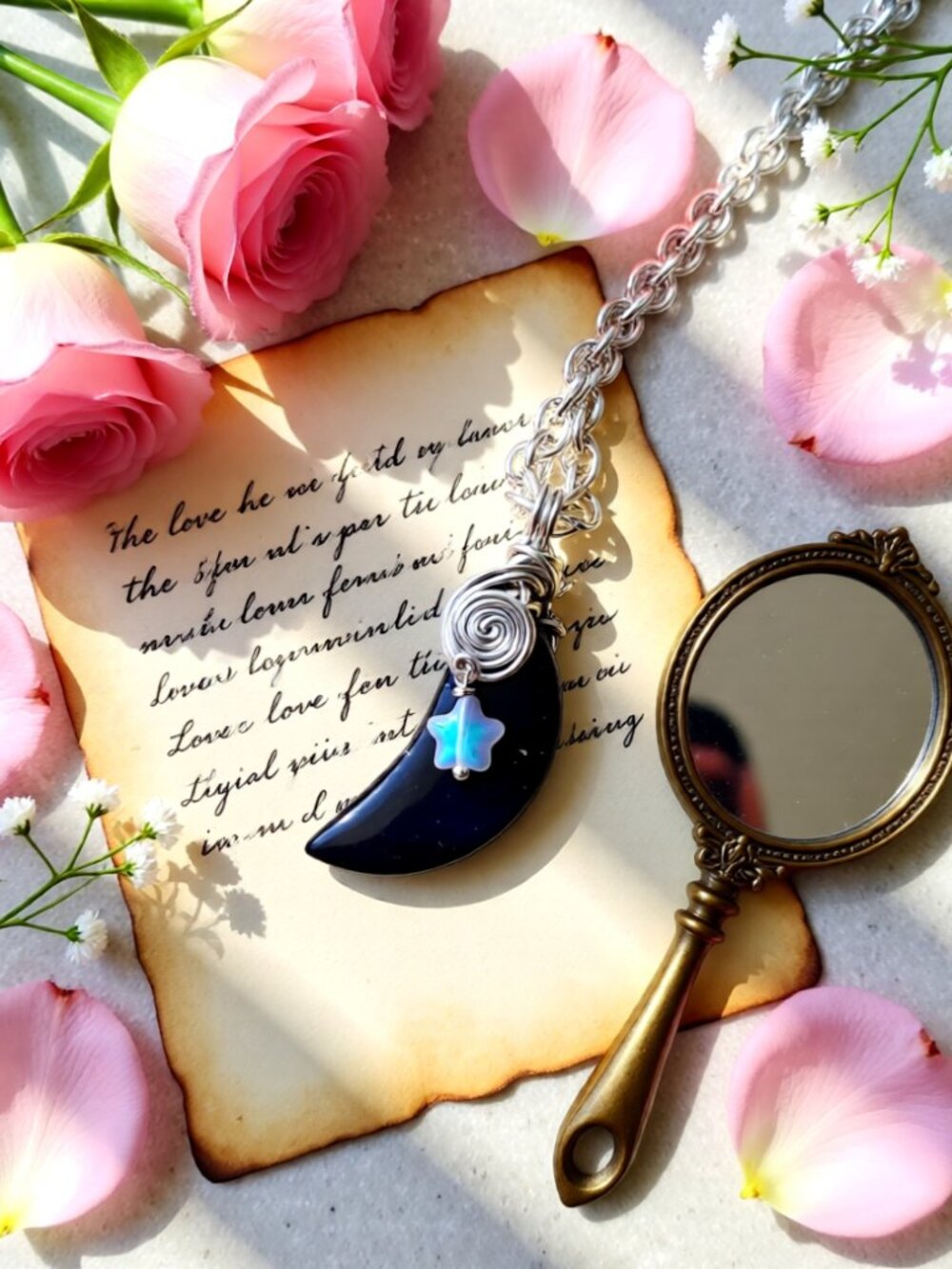 Moon Goddess Alert! OOAK Agate Moon & Bright Star Pendant + thick 18" Rope Chain